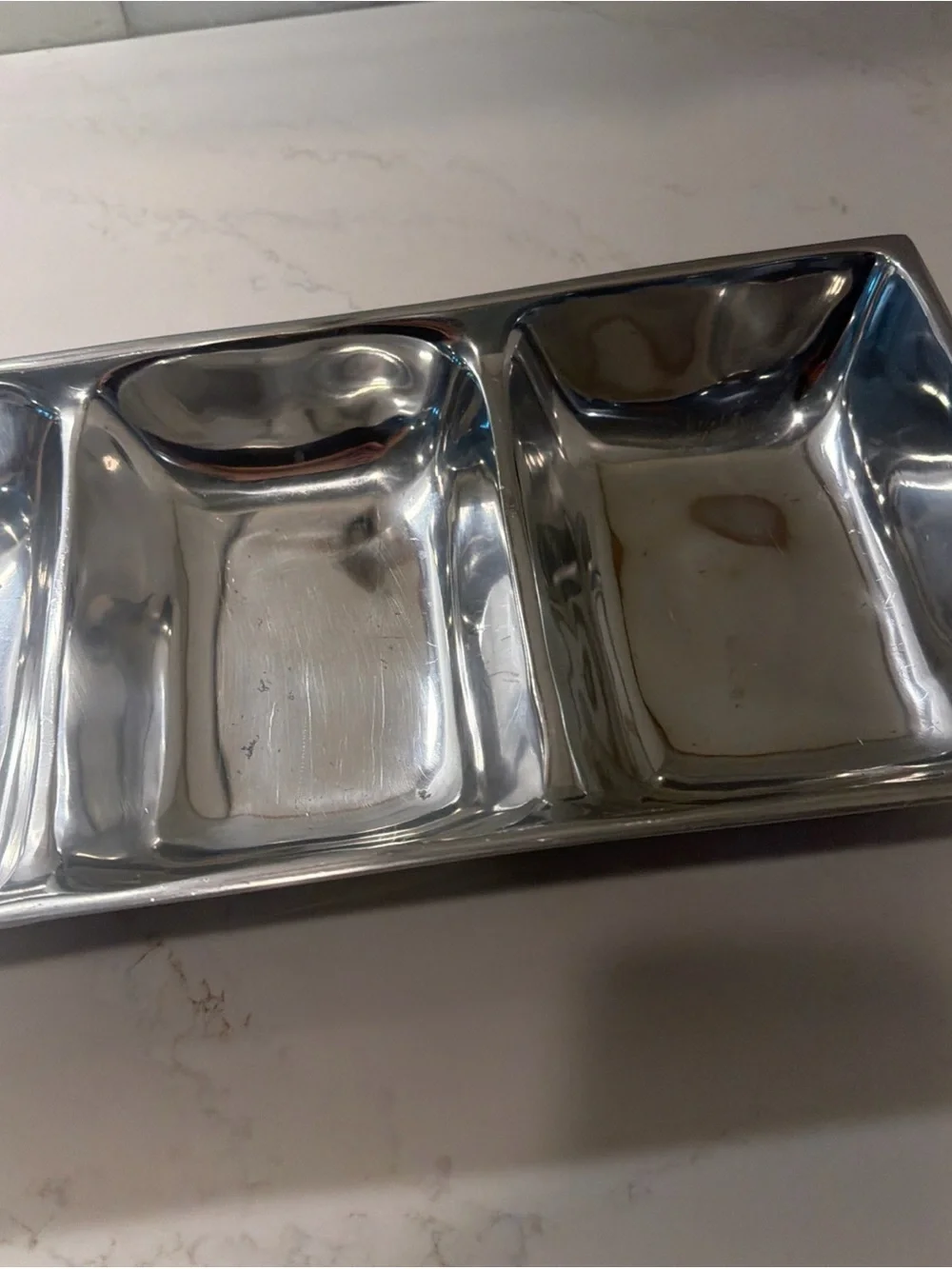 Pottery Barn Metal Divided Serving Tray | 3-Section Appetizer Platter | 16.5”x8”